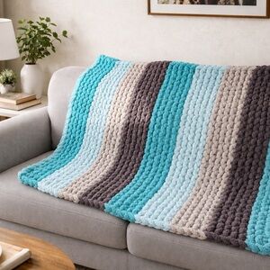 Cozy Striped Knit Throw Blanket